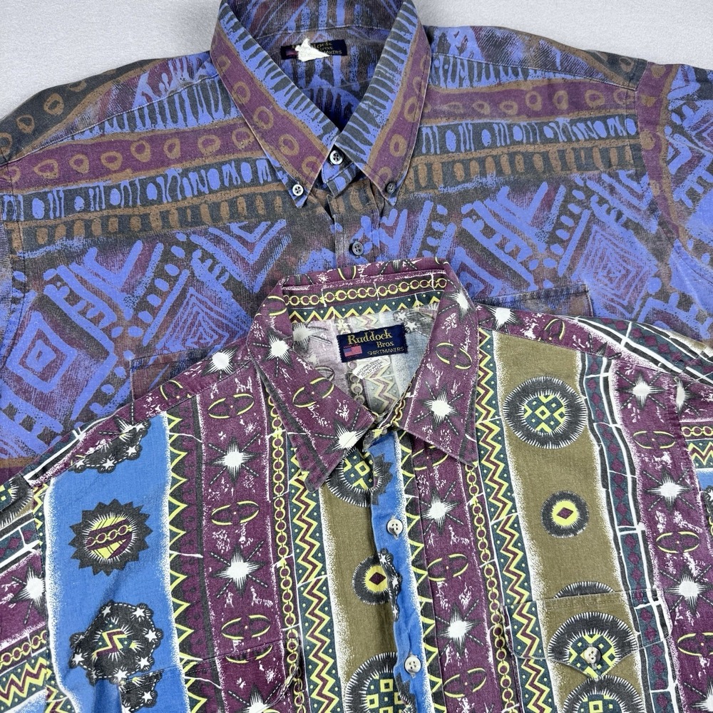 Lot of 2 Vintage Ruddock‎ Bros Button Shirts XL Long Tail Sleeve Made In USA 80s